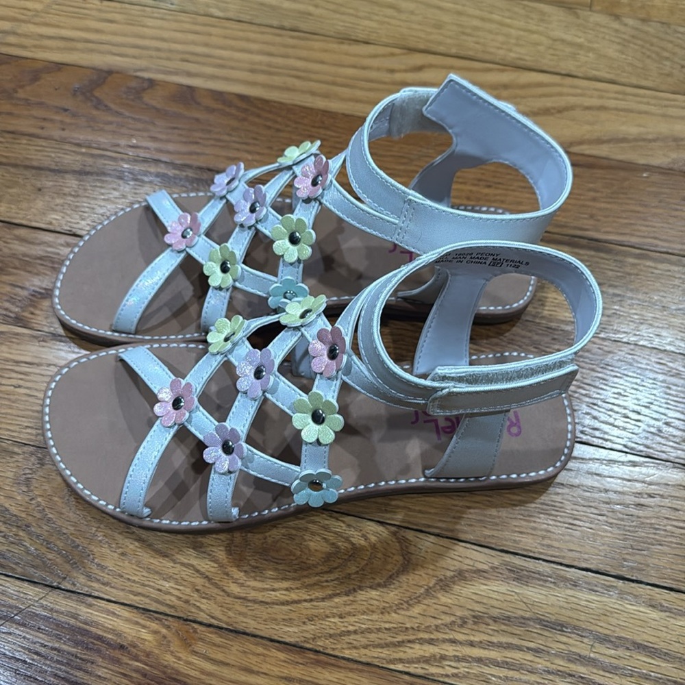 Rachel shoes peony white /Strappy  Sandals with cute pastel florals on top